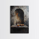Medieval Kitchen Wall Art, Rustic Home Decor, Framed Canvas Print, Kitchen Home Decor, Dining Room Wall Art, Wine and Fruit Still Life Painting