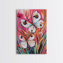 Abstract Painting Print of White Butterflies on Pink Background, Home Decor, Preppty Wall Art, Framed Canvas Print