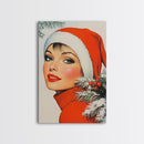 1950s Christmas Portrait Postcard Style Art Canvas Print, Wood Framed Christmas Decor, Christmas Wall Art, Christmas Seasonal Painting
