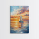 Oil Painting Print of a Sailboat At Sunset, Framed Canvas Print, Nautical Decor, Nautical Nursery, Nautical Wall Art, Beach House or Lakehouse Art