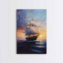 Pirateship at Dawn, Framed Canvas Print, Pirate Art