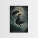 The Witch and her Umbrella Framed Canvas print, Witchy Decor, Witch painting, Witch Wall Art, Halloween Gift Idea