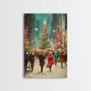 Christmas on The Town Square Framed Canvas Print, Wood Framed Christmas Decor, Holiday Mantle Art, Christmas Centerpiece Wall Art