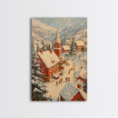 Victorian Christmas Village Art Canvas Print, Christmas Village Painting, Christmas Mantle Art, Christmas Centerpiece Wall Art