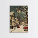 Vintage Christmas Wall Art, Framed Canvas Print, Vintage Art Print, Christmas Village Painting, Christmas Wall Art, Christmas Print