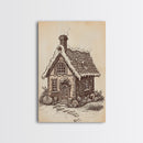 Ginger Bread House Canvas Print - Framed Canvas - Minimalist Christmas Art - Boho Christmas Art - Rustic Christmas Art