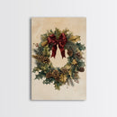 Vintage Christmas Wreath Canvas Print - Framed Canvas - Minimalist Christmas Art - Boho Christmas Art - Rustic Christmas Art