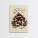 Retro Nativity Scene Canvas Print - Framed Canvas - Minimalist Christmas Art - Boho Christmas Art - Rustic Christmas Art