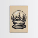 Retro Christmas Snowglobe Canvas Print - Framed Canvas - Minimalist Christmas Art - Boho Christmas Art - Rustic Christmas Art