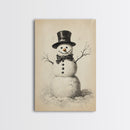 Retro Snowman Canvas Print - Framed Canvas - Minimalist Christmas Art - Boho Christmas Art - Rustic Christmas Art