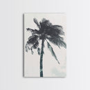 Palm Tree In The Wind, Framed Canvas Print, Wabi Sabi Watercolor Painting of a Palm Tree, Statement Piece Art