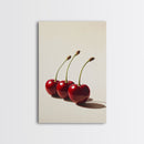 Three Cherries Framed Canvas Print, Cherry Painting, Cherry Wall Art, Ready To Hang Painting, Framed Wall Art, Photorealism, Fruit Art