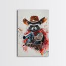 Wild West Racoon Cowboy Watercolor Painting Print, Rustic Home Decor, Framed Canvas Ready To Hang