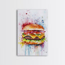 Hamburger Oil Painting Canvas Print Kitchen Wall Art Food Decor, Dining Room Burger Wall Decor, Restaurant Decor, Food Review Kitchen Art