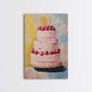 Large Original Birthday Cake Oil Painting Canvas Print, Abstract Wedding Cake, Wedding Decoration, Dessert Art, Kitchen Decor, Kitchen Art
