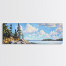 Acadia National Park, Framed Canvas Print, Acadia Watercolor Art Painting, Extra Wide Panoramic Wall Art, Horizontal Mountain Landscape Painting