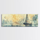 Sailboat on a Calm Sea Framed Canvas Print, Nautical Home Decor, Nautical Landscape Painting, Beach Decor, Abstract Wall Art