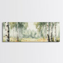 Silver Birch Trees in Spring Panoramic Canvas Print, Panoramic Painting, Aspen Trees Painting, Forest Landscape Horizontal Wall Art