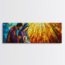 Mary and Joseph Canvas Print, Nativity Painting, Stained Glass Style Art, Nativity Wall Decor, Christmas Wall Art, Panoramic Exra Wide Art