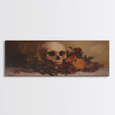 Skull and Flowers Canvas Print, Panoramic Goth Art, Extra Wide Wall Art, Goth Home Decor, Wide Art, Gothic Dark Academia Witchy Wall Art