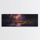 Panoramic Fantasy Forest Canvas Print, Fireflies Light Up The Night Sky in A Fantasy Forest,  Fantasy Painting