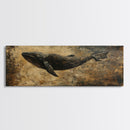 Panoramic Exra Wide Horizontal Whale Painting Print, Canvas Art, Nautical Home Decor, Wabi Sabi Whale Art, Whale Decor