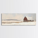 Barn Landscape Oil Painting Print - Retro Farm Wall Art - Village Wall Art - Old Red Barn In Winter - Winter Landscape - Winter Centerpiece Art