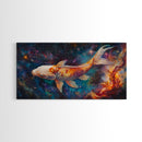 Koi Fish in Space, Framed Canvas Print, Abstract Wabi Sabi Style Painting, Koi Fish Home Decor, Japanese Style Artwork, Boho Decor