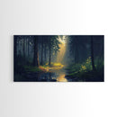 Sun Shines Through The Forest Trees, Framed Canvas Print, Fantasy Landscape Painting, Forest Landscape Oil Painting Print, Living Room Decor