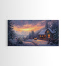 Snow Falls In The Mountains at Sunset, Framed Canvas Print, Retro Christmas Wall Art, Winter Not Christmas Wall Art, Winter Wall Art