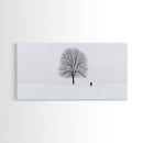 Solitude - Framed Canvas Print - Ready To Hang Wall Art - Winter Decor - Lone Tree In A Snow Covered Valley - Winter Landscape Painting