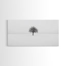 Footprints In the Snow Lead To a Lone Dead Tree - Framed Canvas Print - Ready To Hang Art - Moody Wall Art - Black and White Photography Print