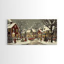 1950s Christmas Village Oil Painting on Canvas Print, Christmas home Decor, Christmas Painting, Christmas Wall Art