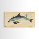 Retro Minimalist Dolphin Painting, Dolphin Home Decor, Framed Canvas Print, Nautical Decor, Elegan Japanese Style Artwork, Wabi Sabi Art