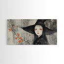 Wabi Sabi Japanese Witch Portrait - Framed Canvas Print - Wood Framed Art - Japanese Style Witchy Wall Art