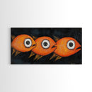 Retro 19th Century Folk Art Canvas Print, Funny Gold Fish Painting, Folk Art Painting, Whimsical Wall Art, Gold Fish Wall Art