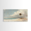 Lone Palm Tree on a Desert Island, Beach Painting Canvas Print, Nautical Landscape Painting, Beach Wall Art, Travel Gift, Vacation Gift