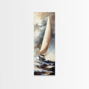 Sailboat painting nautical decor framed canvas print, classic coastal wall art, sailing scene with ocean waves, above bed living room art