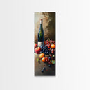 Skinny Vertical Art for Wine Cellar, Wine Room Art, Still Life Oil Painting of Wine and Grapes, Victorian Oil Painting, Retro Kitchen Decor