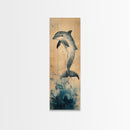 Framed Canvas Print Blue Dolphin Painting Coastal Nautical Wall Art, Beach-Inspired Above Bed Art, Boho Coastal Living Room Decor, Gift Him