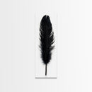 Black Feather Wall Art, Black Feather Painting Canvas Print, Boho Minimalist Home Decor, Feather Art, Tall Narrow Art, Skinny Art