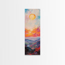 Abstract Oil Painting Print of a Sunset Over The mountains - framed canvas - ready to hang - tall narrow wall art - skinny accent piece wall art