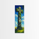 Oil Painting Print of a Celtic Cross, Irish Wall Art, Tall Narrow Art, Skinny Art, Wall Art For Small Spaces, Small Art, Ireland Art, Celtic Cross Art