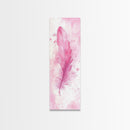 Pink Feather Artwork Framed Canvas Print, Vertical Whimsical Art Light Pink Decor, Boho Minimalist Gift Bedroom and Dorm Wall Art
