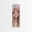 Floral Goddess Portrait Canvas Print Cherry Blossom Painting Feminine Art Bedroom Decor Light Pink Vertical Artwork Boho