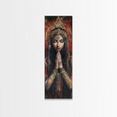 Goddess Prayer Painting Framed Canvas Print, Kerala Mural Art with Rich Red and Gold, Dark Angels Wall Art for Boho Bedroom Decor