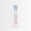 Whimsical Rainbow Teeth Canvas Print, Dentist Office Vertical Wall Art, Vibrant Dental Art Print for Gift Ideas