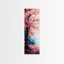 Cherry Blossom Tree Framed Canvas Print, Moody Pink Wall Art, Japanese Botanical Artwork, Vertical Minimalist Decor, Gift Idea