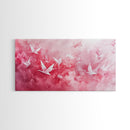 Origami Crane Flight Framed Canvas Print Featuring Pink Wall Art Whimsical Art Long Narrow Wall Art Minimalist Rustic Living Room Decor