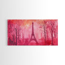 Eiffel Tower Painting Framed Canvas Print, Paris Pink Wall Art Romantic Decor, Horizontal Wall Art Living Room Rustic Gift Idea